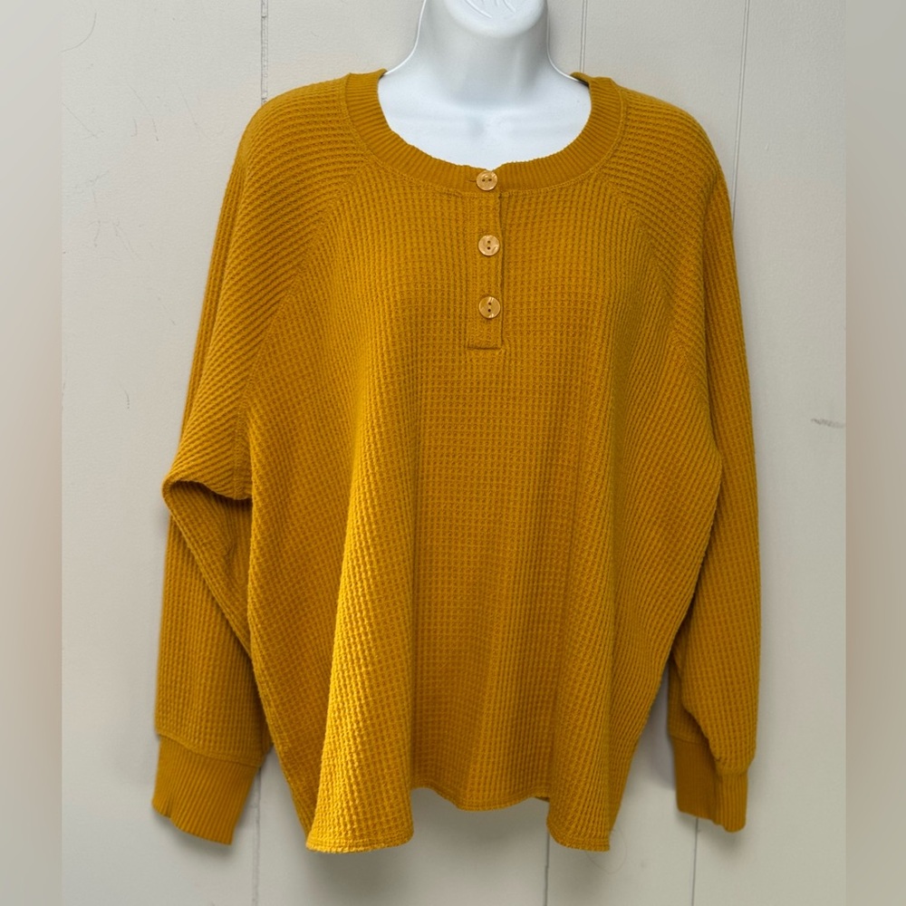 Old Navy Women’s Cotton Bkend Honey Waffle Knit Quarter Button Pullover Size XXL